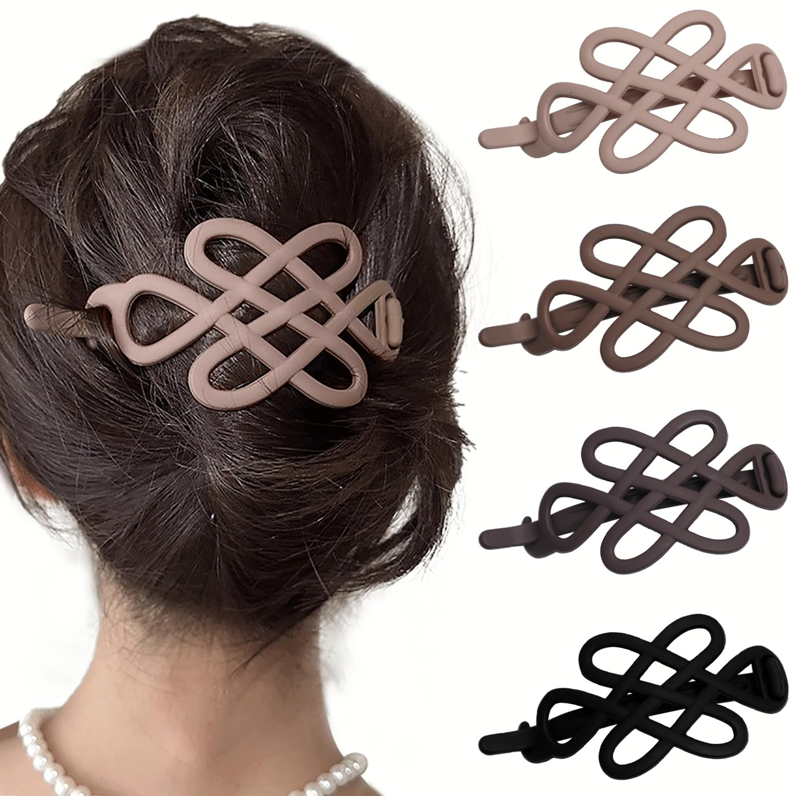 4Packs Banana Hair Clips Vintage French Twist Barrettes Large Flat Hair Claws Matte Non-Slip Strong Hold Hair Accessories for Women Girls (black+khaki+brown+coffee)