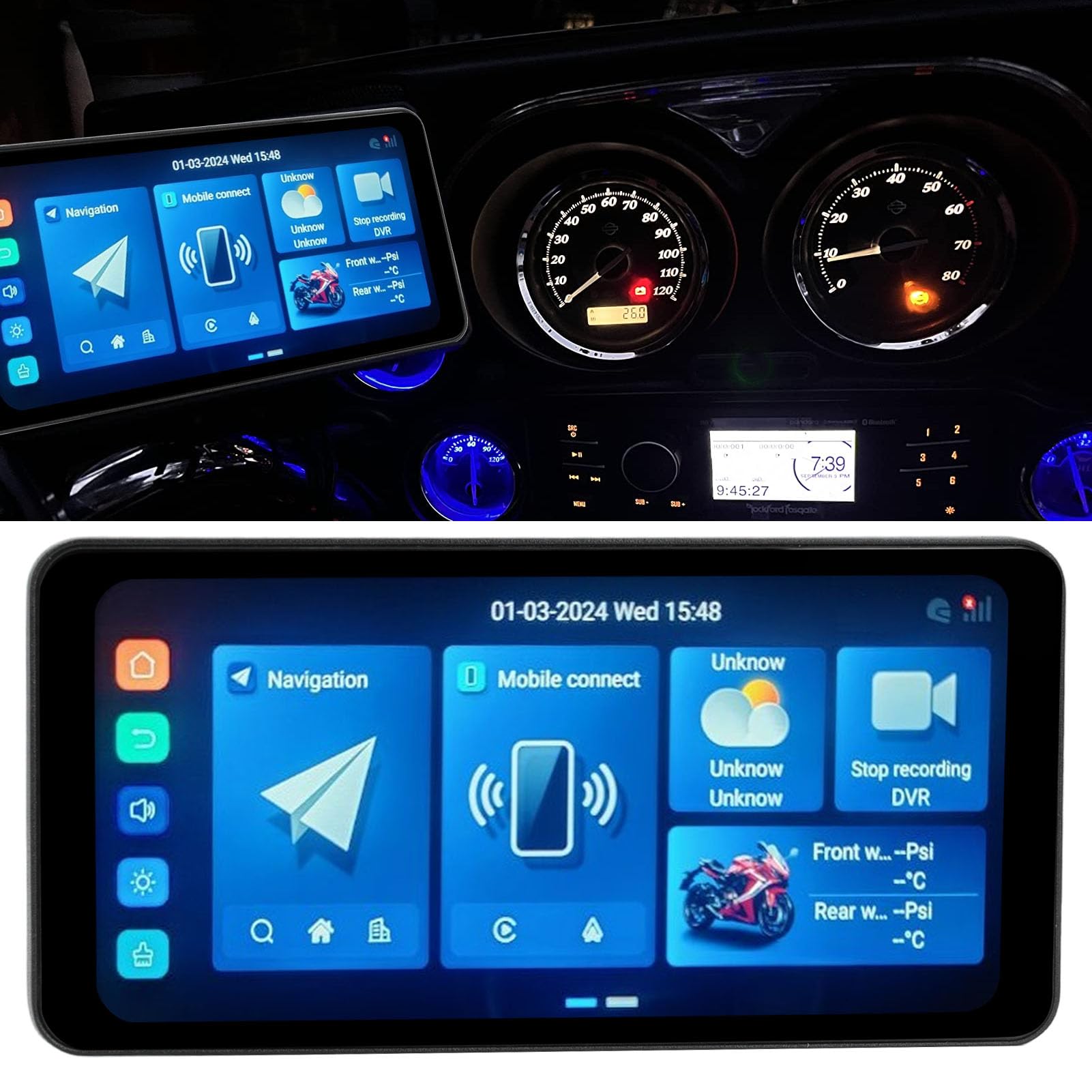 Navigatore Moto 7 Pollici Impermeabile IPX7 - Schermo Touch HD, GPS, CarPlay, Per Casco Bluetooth - Foto 4