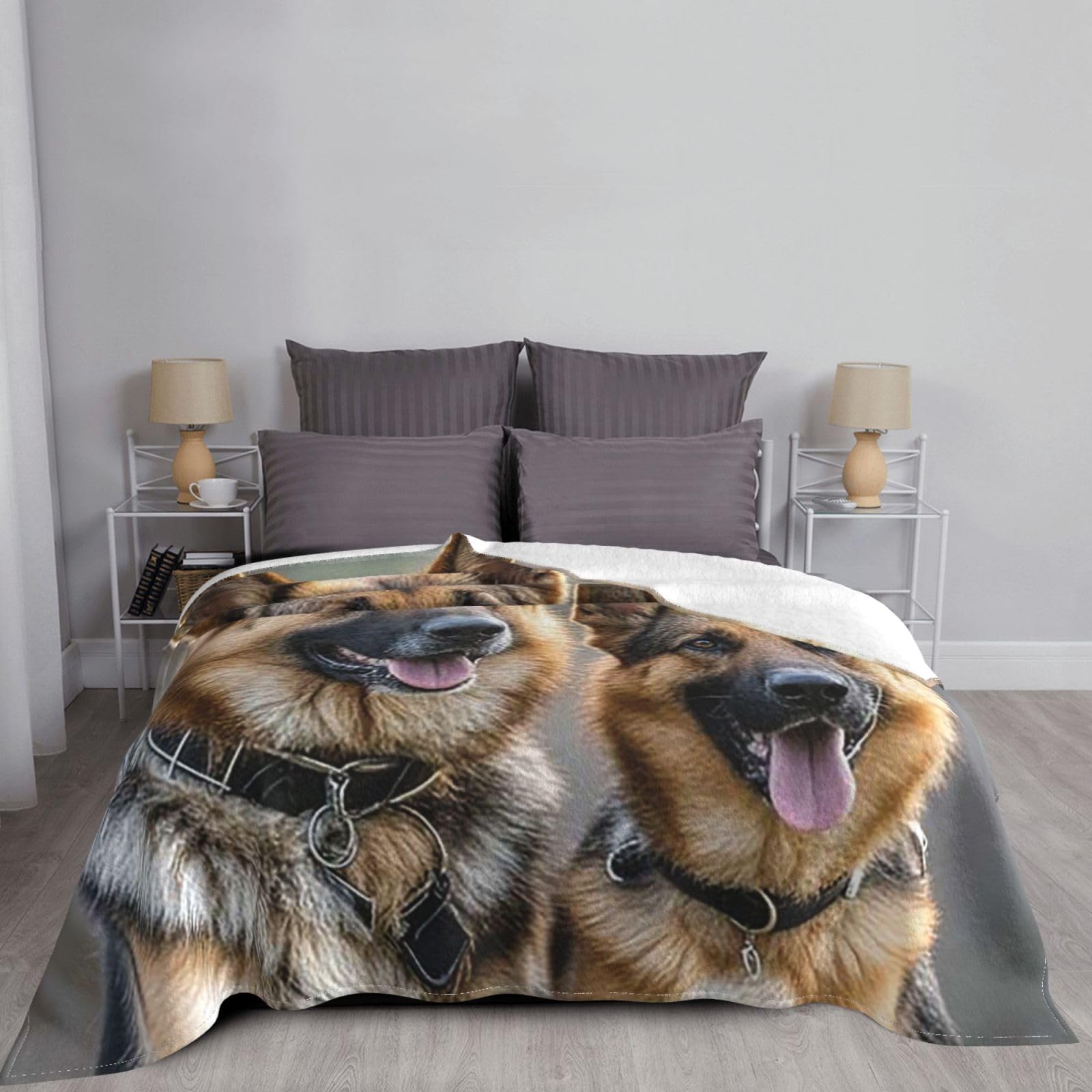 Koc narzutowy, 203 x 152 cm, koc na łóżko, owczarek niemiecki, dla miłośników psów, flanelowe koce na sofę, dwustronny, pluszowy, miękki, przytulny, na kanapę, kemping, wszystkie pory roku