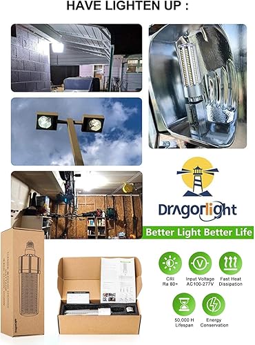 Vista 7 de DragonLight Bombilla LED de maíz de grado comercial de 120 W (reemplazo de haluro de metal de 400 vatiosHIDHPS) E26E39 Lámpara LED de base de Mogul