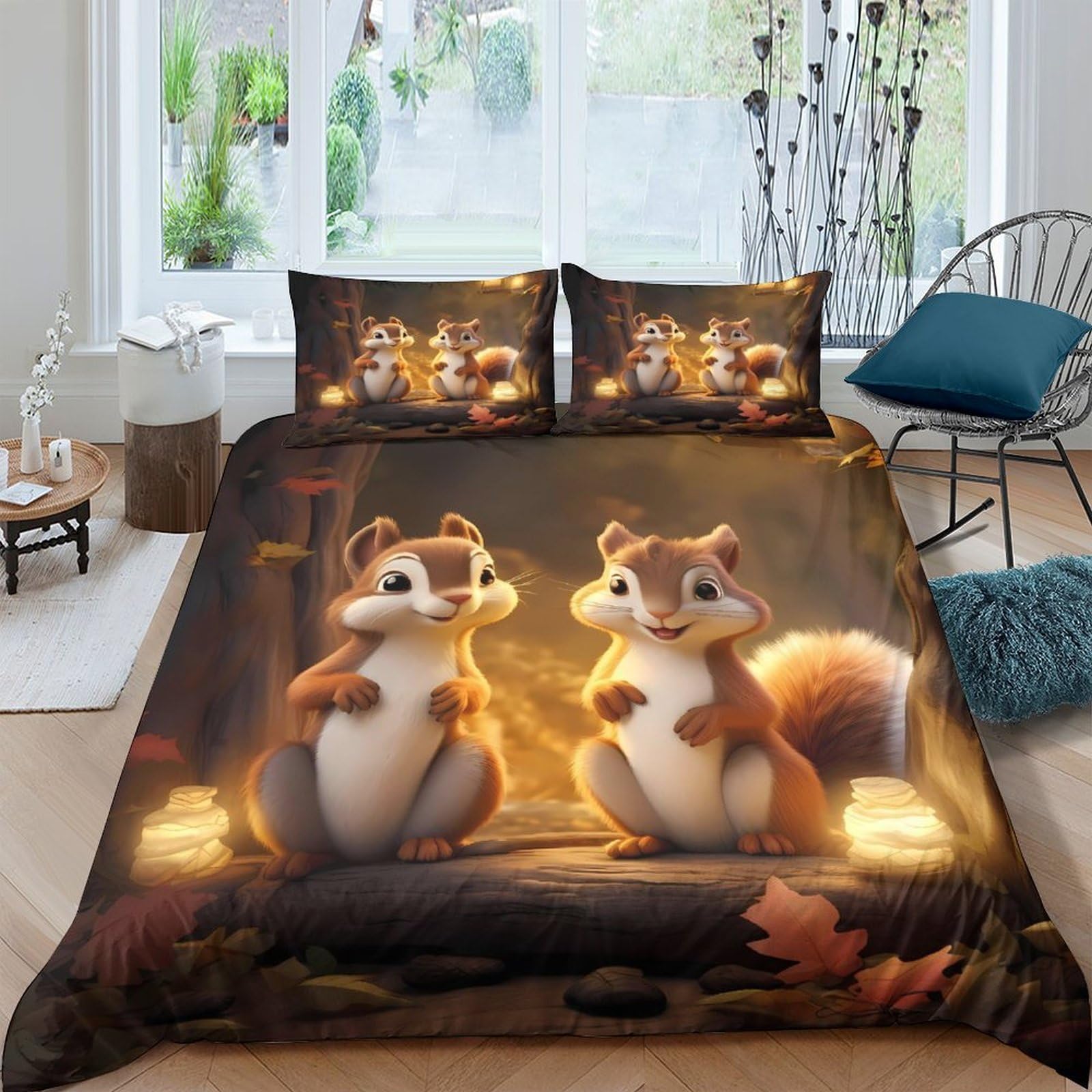 Ctjqhvkz Style-10 3D Printed Cute Squirrel Fitted Sheet Microfiber Soft Brown Forest Cartoon Mattress Cover For Bedroom Dorm Decor Easy Care Single（135X200cm）