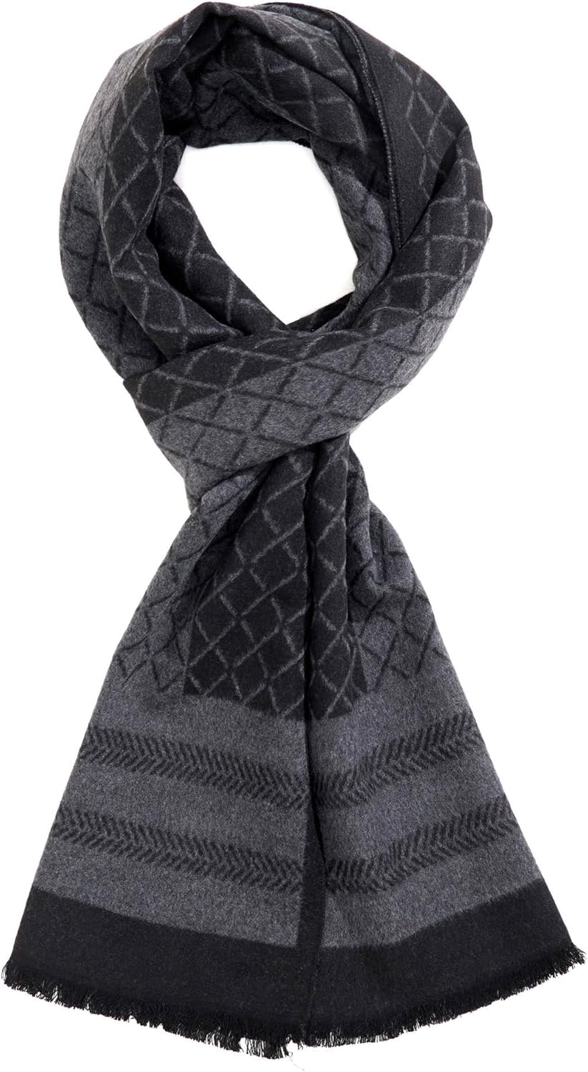 Men's Winter Warm Scarf Premium Cashmere Feel, Luxuriously Soft Long Plaid Pattern