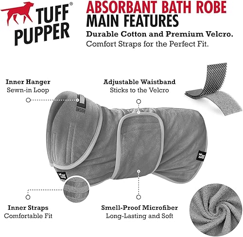 Miniatura 3 de Tuff Pupper Bata de baño para perro de secado rápido, toalla de felpa de 800 GSM, bata de baño súper absorbente para mascotas y cachorros, capucha
