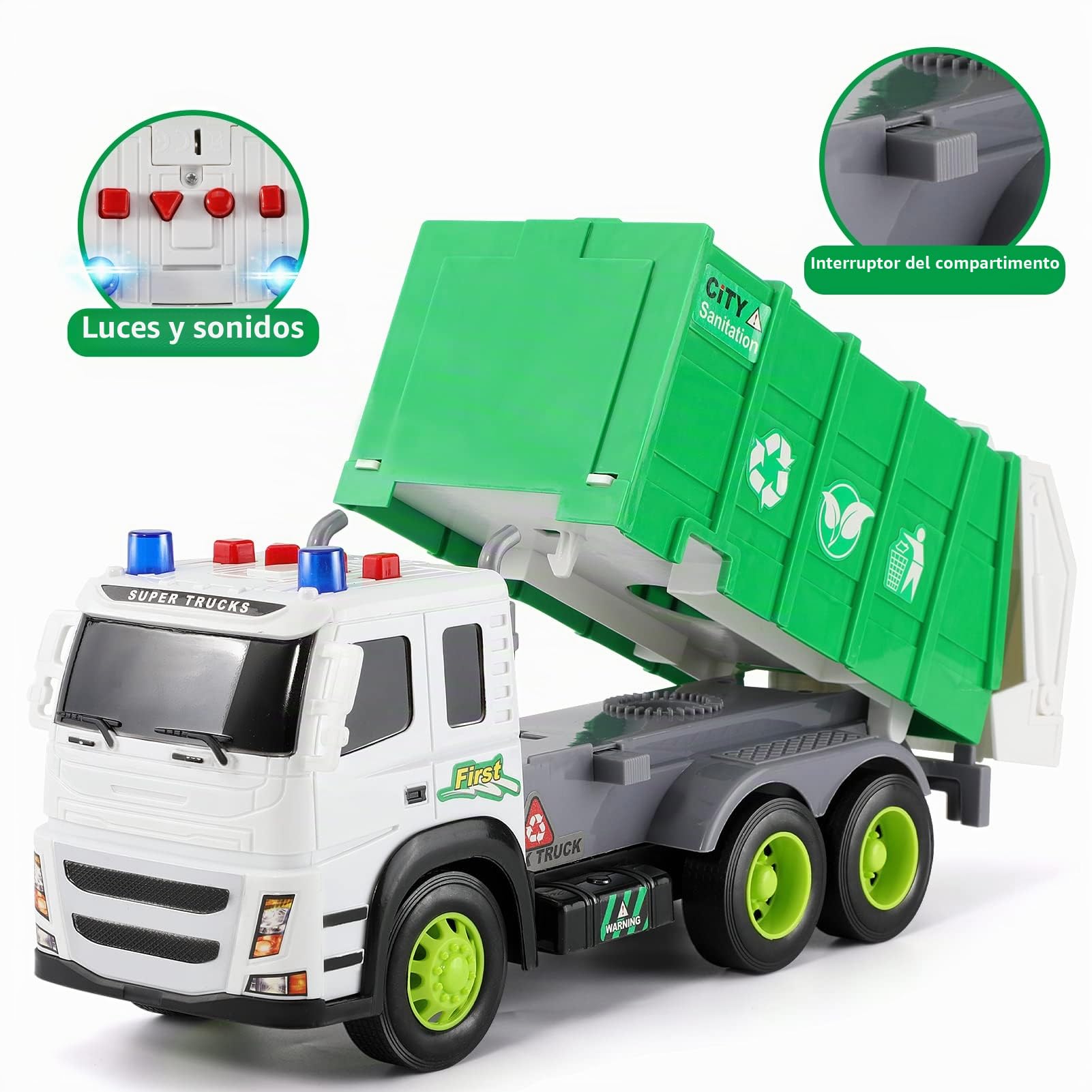 Juguete de Camión de Basura con Luz y Sonidos,Bote de Basura,Función Vehiculos Camion Juguete Regalo para Niños 3 4 5 6 7 8 Años…