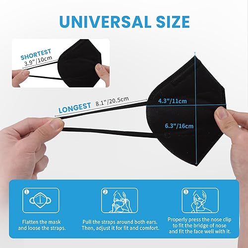 Miniatura 7 de YIDERBO KN95 - Mascarilla facial 50 unidades mascarillas de protección transpirables 5 capas mascarillas negras KN95 máscaras de seguridad contra el