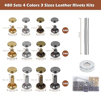 Leather Press Machine,Hole Puncher for DIY Leather Craft,Manual Press Punch Tools,9 Round Punches (1.5-6mm), 4 Stitching Prongs, 480 Rivets | Stainless Steel Pillar | Punch Puller