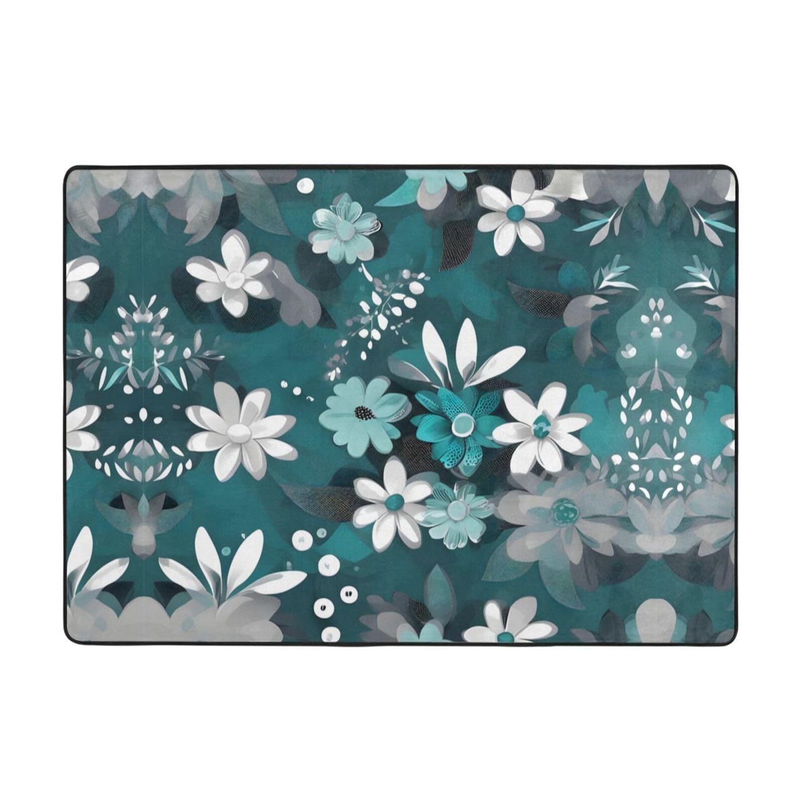 Grand tapis floral bleu sarcelle flanelle anti-froid sol pour chambre et bureau cosy