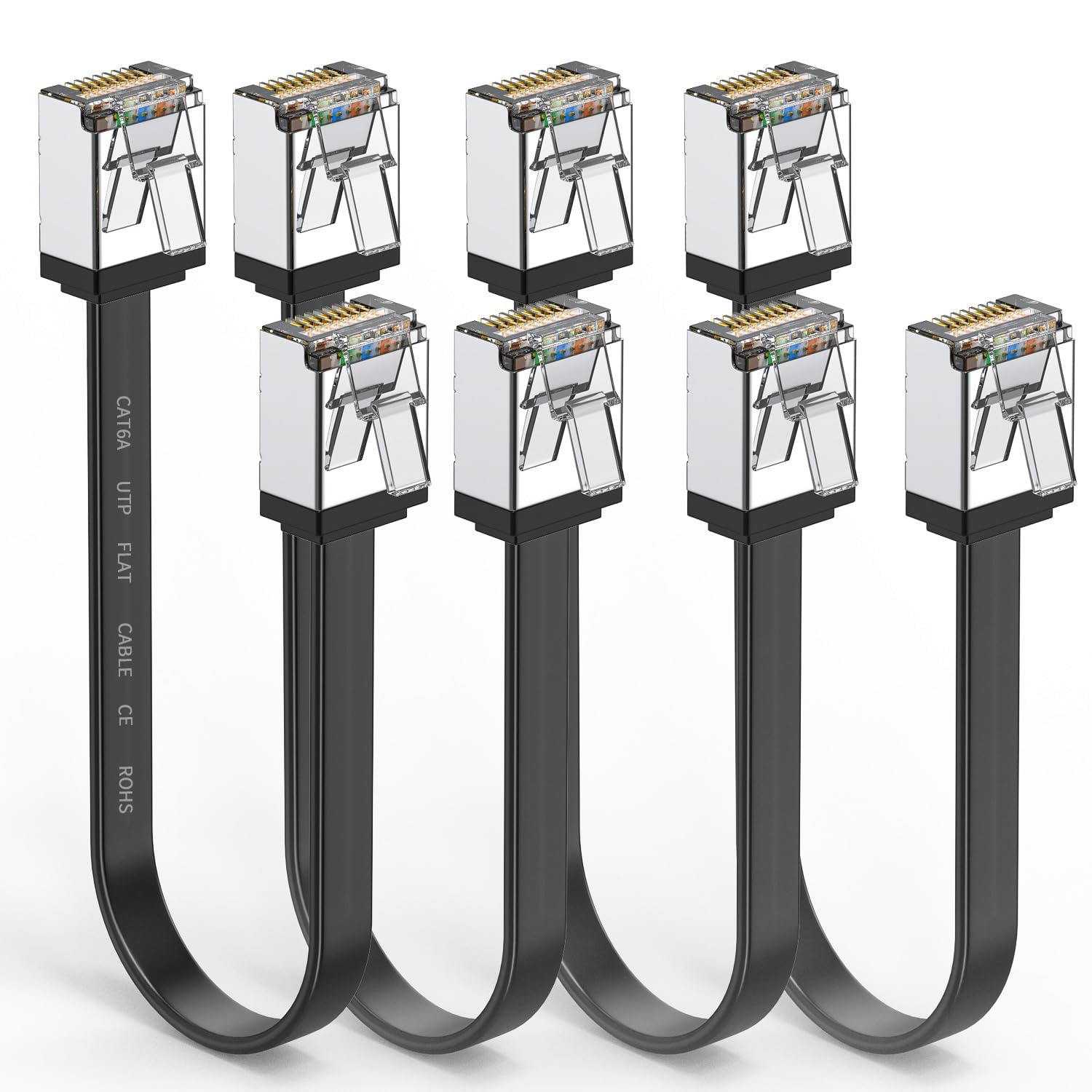 Ethernet Cable 0.5 Foot CAT6 Flat, 10Gbps/250MHz, Short Crystal RJ45 Connector. Ideal for Xbox, Router, PS4/PS5 Gaming & Streaming, Black 4-Packs