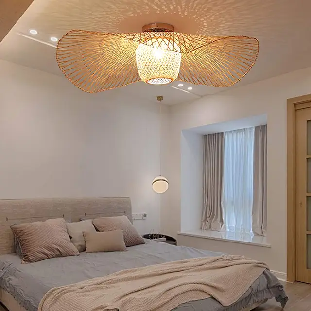 Natural Bamboo Rattan Ceiling Light - Hand Woven Retro Chandelier for Living Room