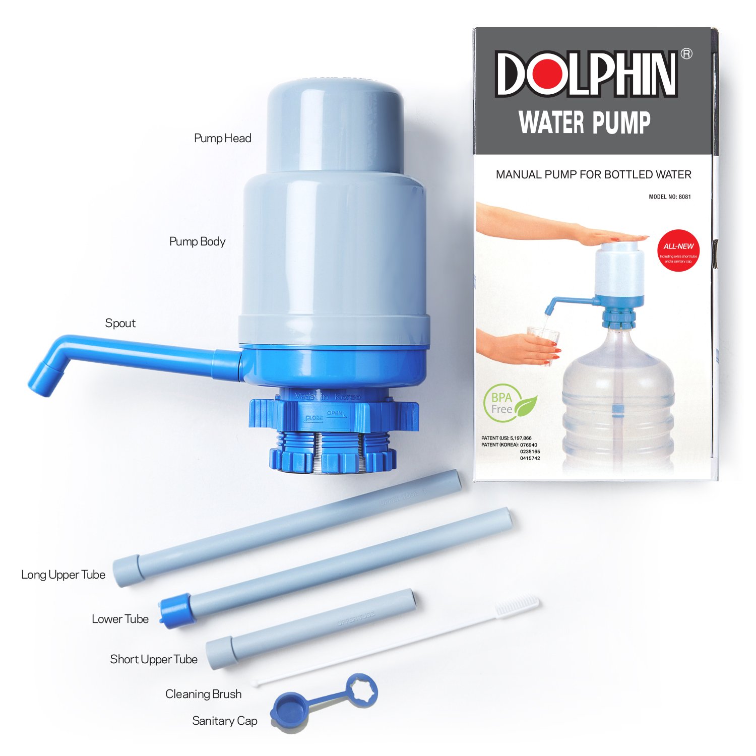 2nd Gen. Dolphin Water Pump, Upgraded to include Extra Short Tube (Fits 36 Gallon Water Bottles