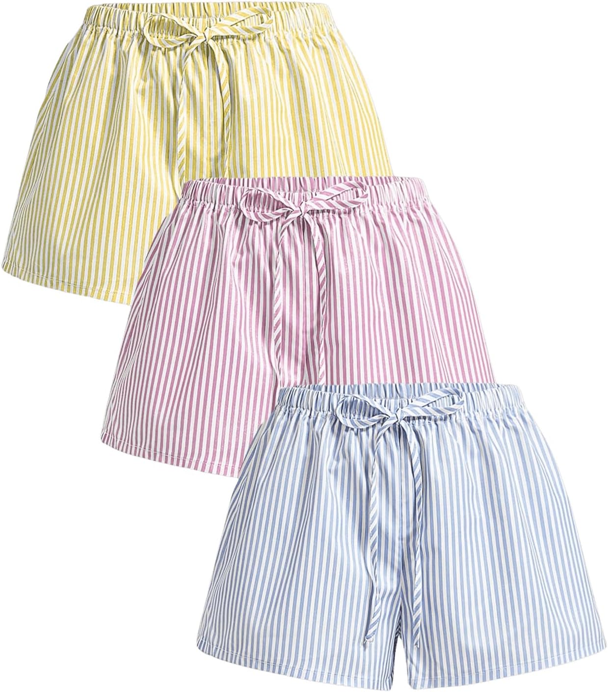 Milumia Women 3 Pack Striped Drawstring Waisted Shorts Wide Leg Sleep