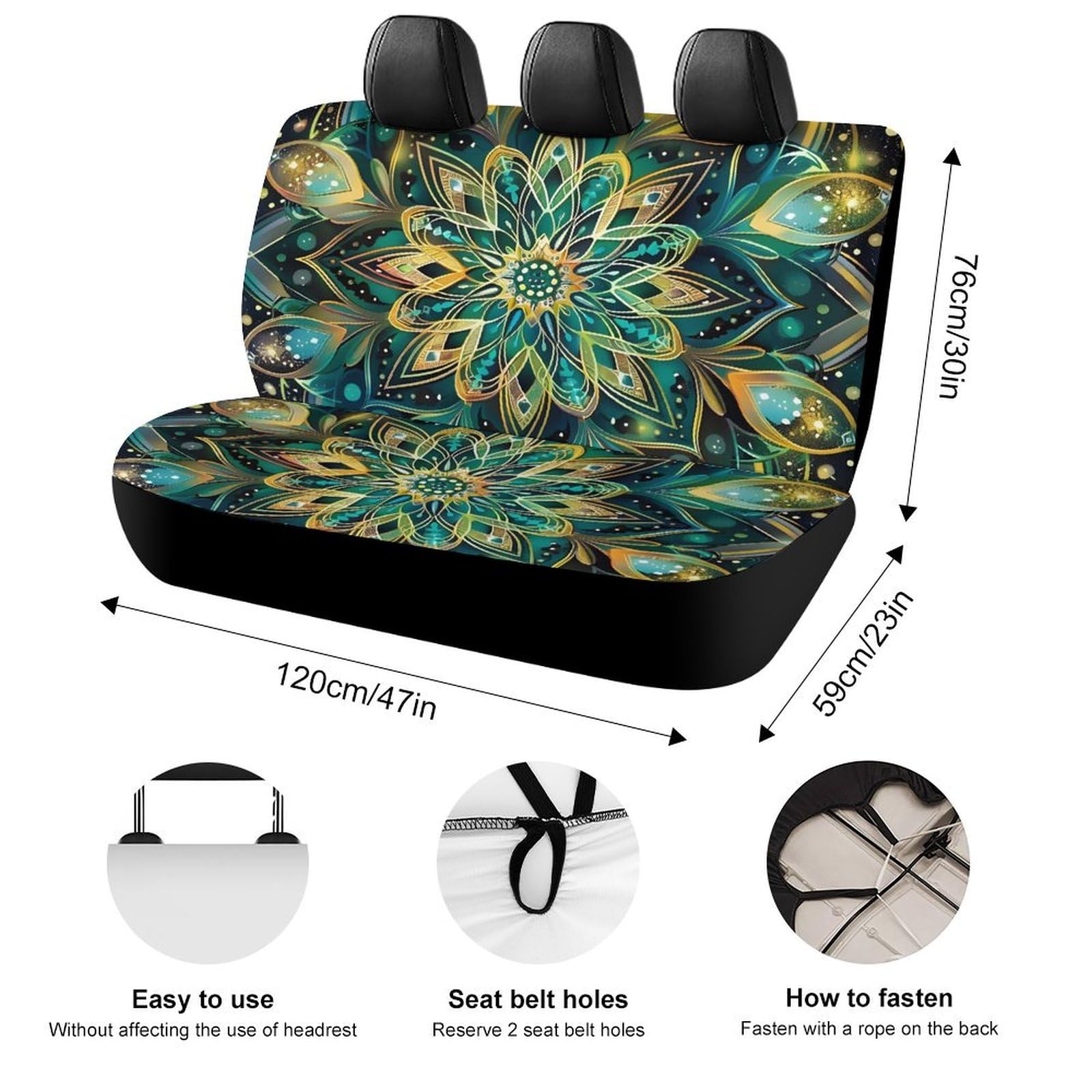 Skerhhux Ethnic Mandala Beauty Car Seat Covers Elastic Car Seat Protectors for Back of Back Seats Universal Auto Accessories Interior Seat Cushion Pads fit SUV Sedan or Truck
