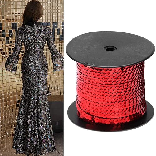 Miniatura 5 de Rollo de lentejuelas, 100 yardasrollo de lentejuelas de 0.236 in, accesorio decorativo para ropa, zapatos, manualidades, adornos (rojo)