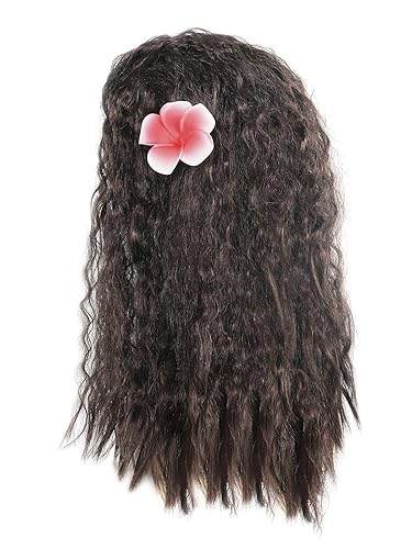 Jurebecia Peluca de princesa de aventura para niñas, disfraz de Halloween, pelucas de disfraz para niños, cabello largo y lacio, rizado, accesorios