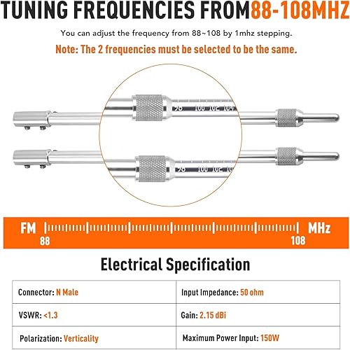 Miniatura 3 de Antena transmisora FM DP200 de 150 W para exteriores, antena dipolo FM de 1/2 onda para 87-108 MHz, ideal para transmisor de transmisión FM de