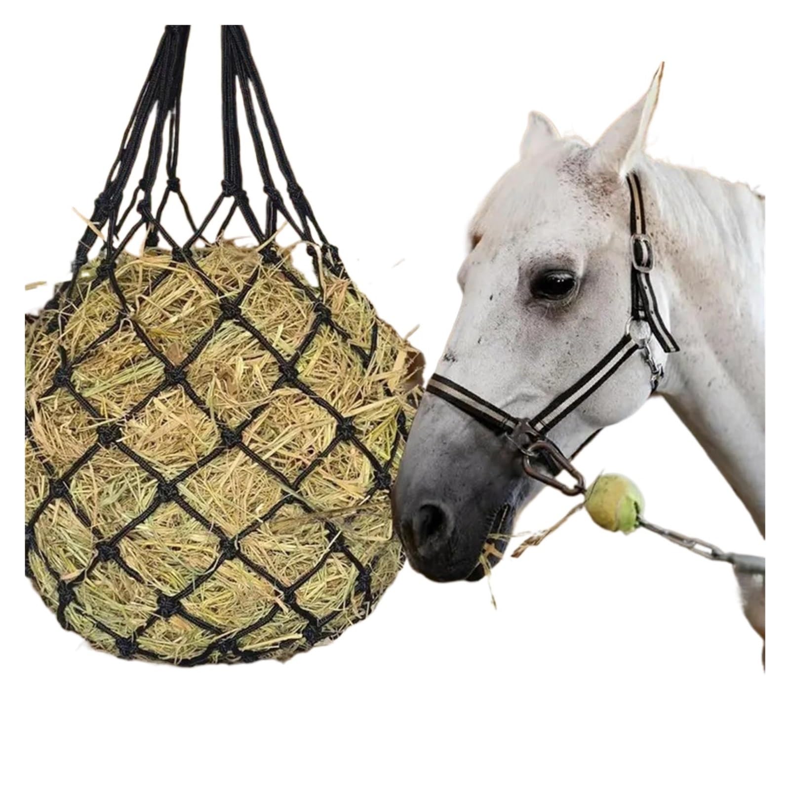 Red para heno con Agujeros pequeños, Red de heno for Caballos de alimentación Lenta con Soporte for golosinas de aro Fijo