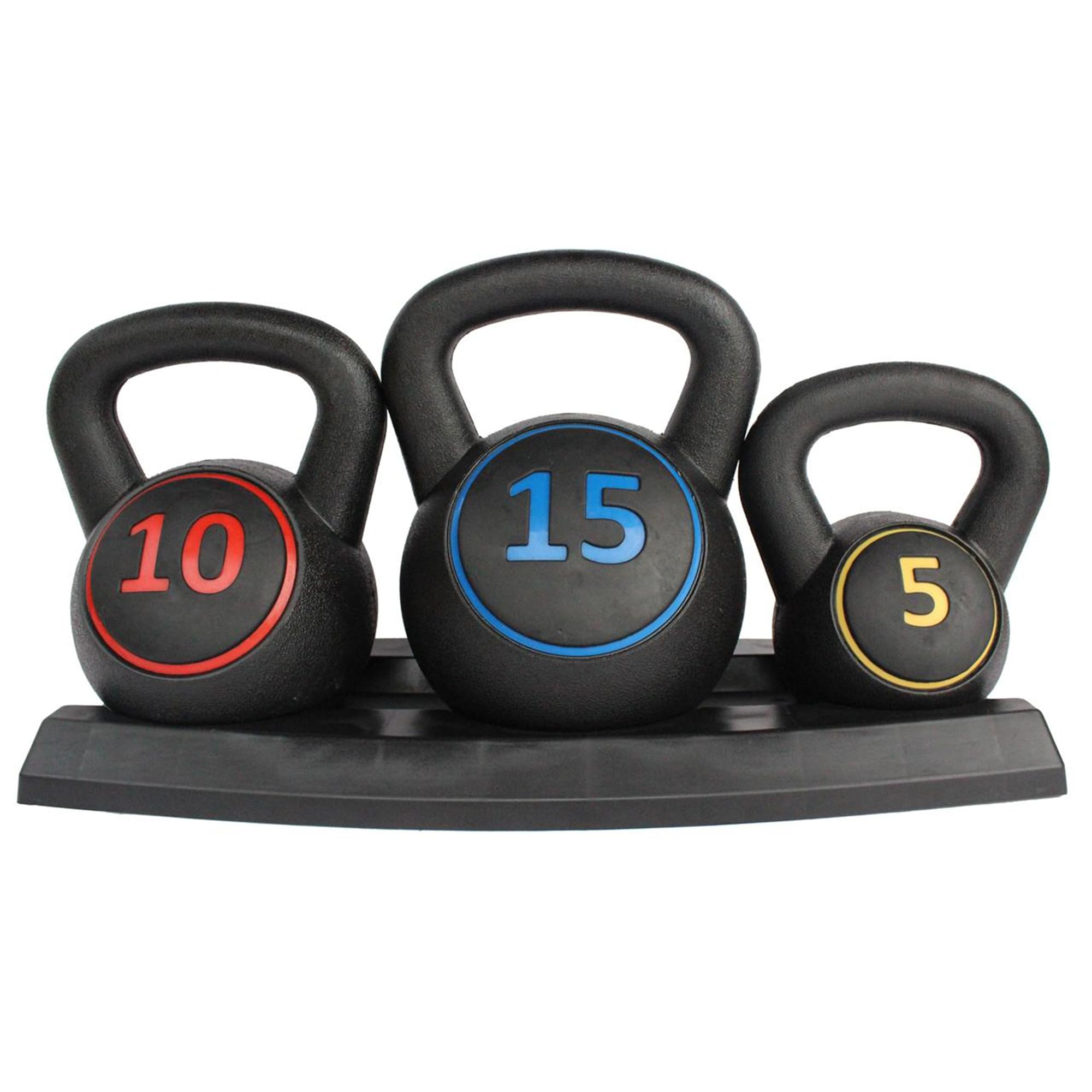 Kettlebell-Set 3-teilig 5 lb/10 lb/15 lb (2.27 kg/4.54 kg/6.8 kg), Neopren Kugelhantel mit flachem Boden & Aufbewahrungsständer, rutschfest & bodenschonend für Home Gym & Krafttraining, Schwarz