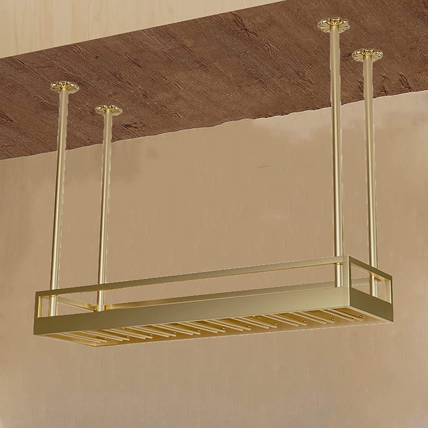 Étagère flottante de bar suspendue au plafond, porte-bouteille de vin et verre 100cm vintage