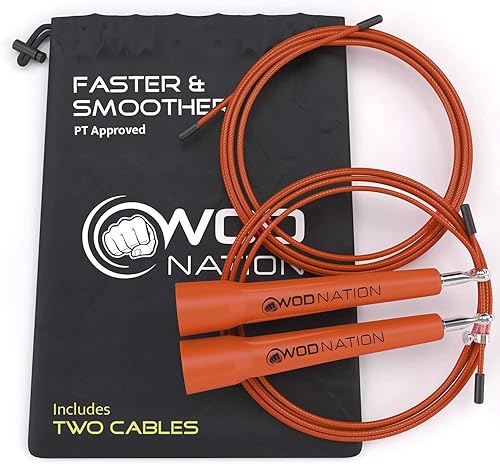 Miniatura 7 de WOD Nation Cuerda de saltar de velocidad ajustable para hombres, mujeres y niños - Cuerda de saltar de fitness ultrarrápida perfecta para boxeo,