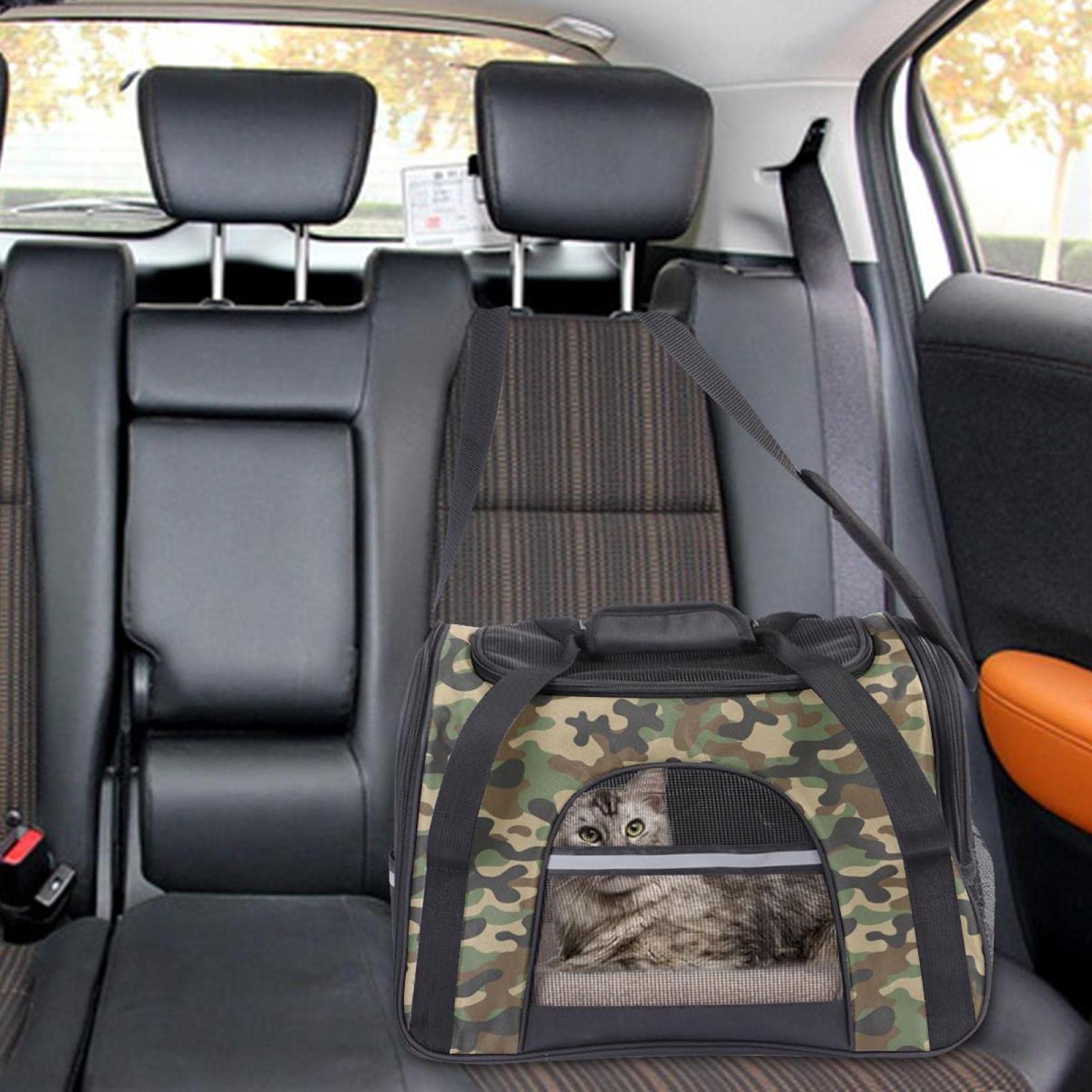 Haustier-Tragetasche, Camouflage, Grün, weiche Seiten, für Katzen, Hunde, Welpen, bequem, tragbar, faltbar, von Fluggesellschaften zugelassen