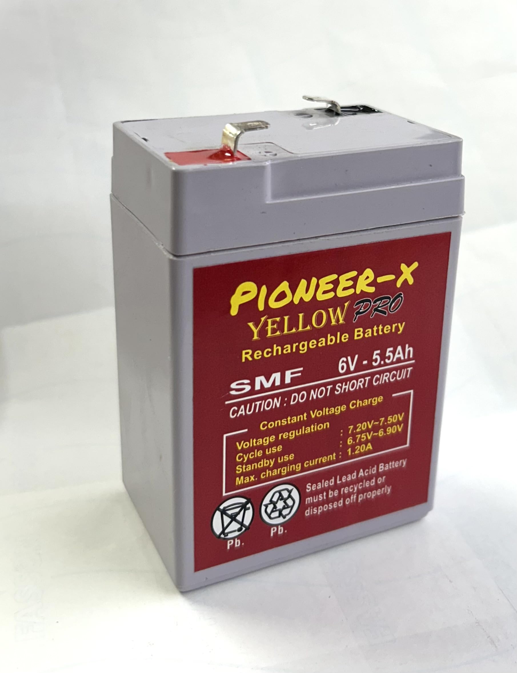 Yellow PRO 6 VOLT 5.5 AMPERE AGM-SMF LEAD ACID BATTERY