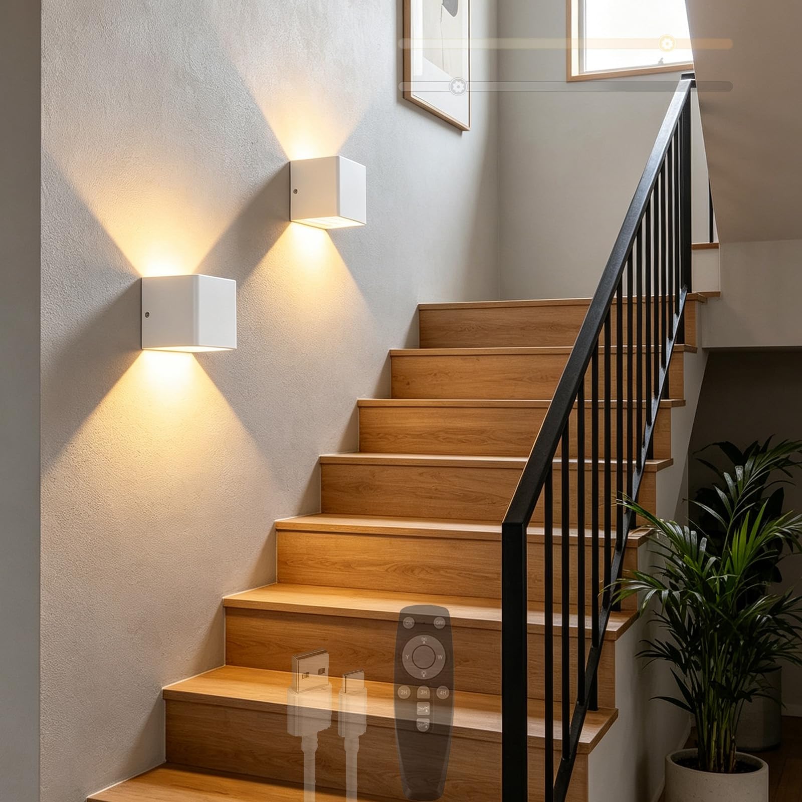 LED Lampada da Parete Interno Ricaricabile Moderna Applique da Parete con Telecomando Dimmerabile 3000K-6500K Iluminazioni per Pareti per Camera da Letto Soggiorno Corridoio Scale (Bianco,2 Pezzi)