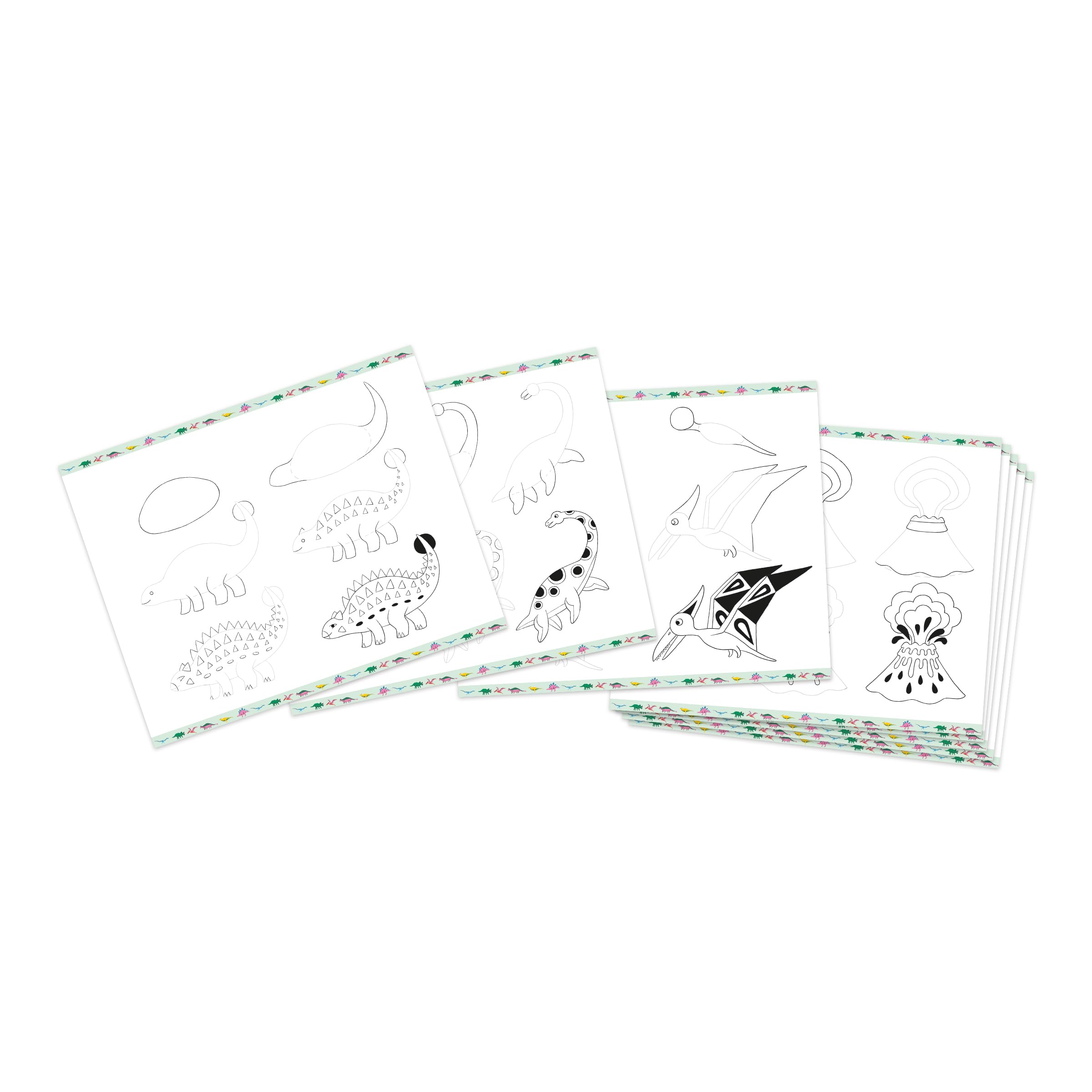 Janod - Step by Step Drawing - Naucz się rysować - 20 modeli Dinos - Zestaw rysunkowy dla dzieci - Nauka rysowania i koncentracji - Od 6 lat - J09154