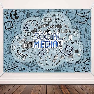6x4FT Social Media Icon Collage Background Creative Doodle Art Background for Teen Bedroom Living Room Digital Creator Space Social Media Party Decor Props TAYHBYW003