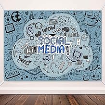 6x4FT Social Media Icon Collage Background Creative Doodle Art Background for Teen Bedroom Living Room Digital Creator Space Social Media Party Decor Props TAYHBYW003
