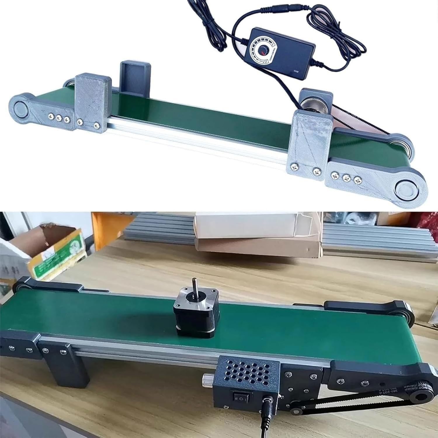 Mini tavola elettrica a nastro trasportatore, velocità regolabile 3 pollici/s, direzione avanti e indietro, efficiente attrezzatura per la movimentazione dei materiali (70 x 10 cm) per un facile