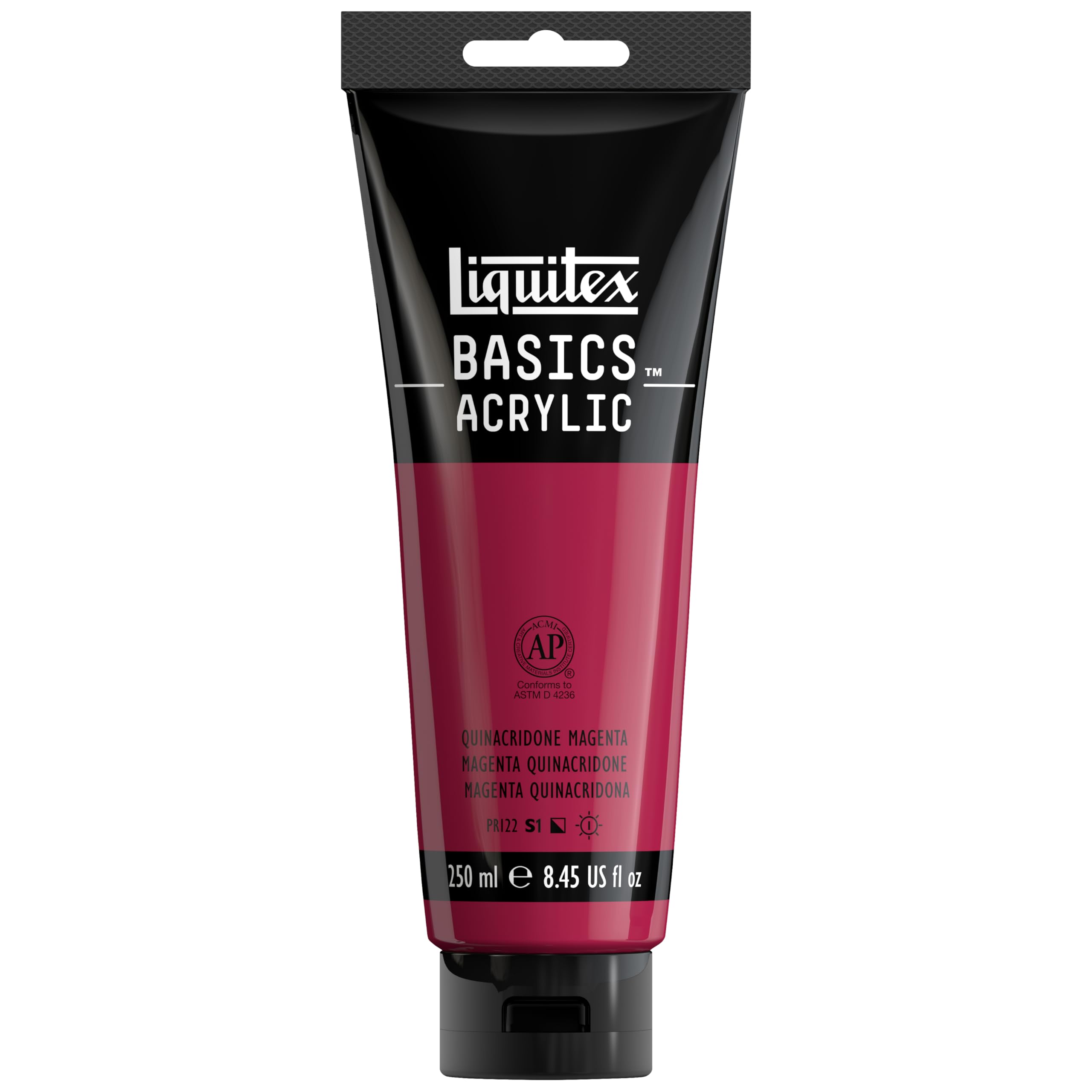 Liquitex Basics 4385114 Acrylic Paint, Mono-pigmented Artist Pigments, Lightfast, Medium Viscosity, Archive Quality, Silky Gloss Finish, 250 ml Tube, Quinacridone Magenta — image 1