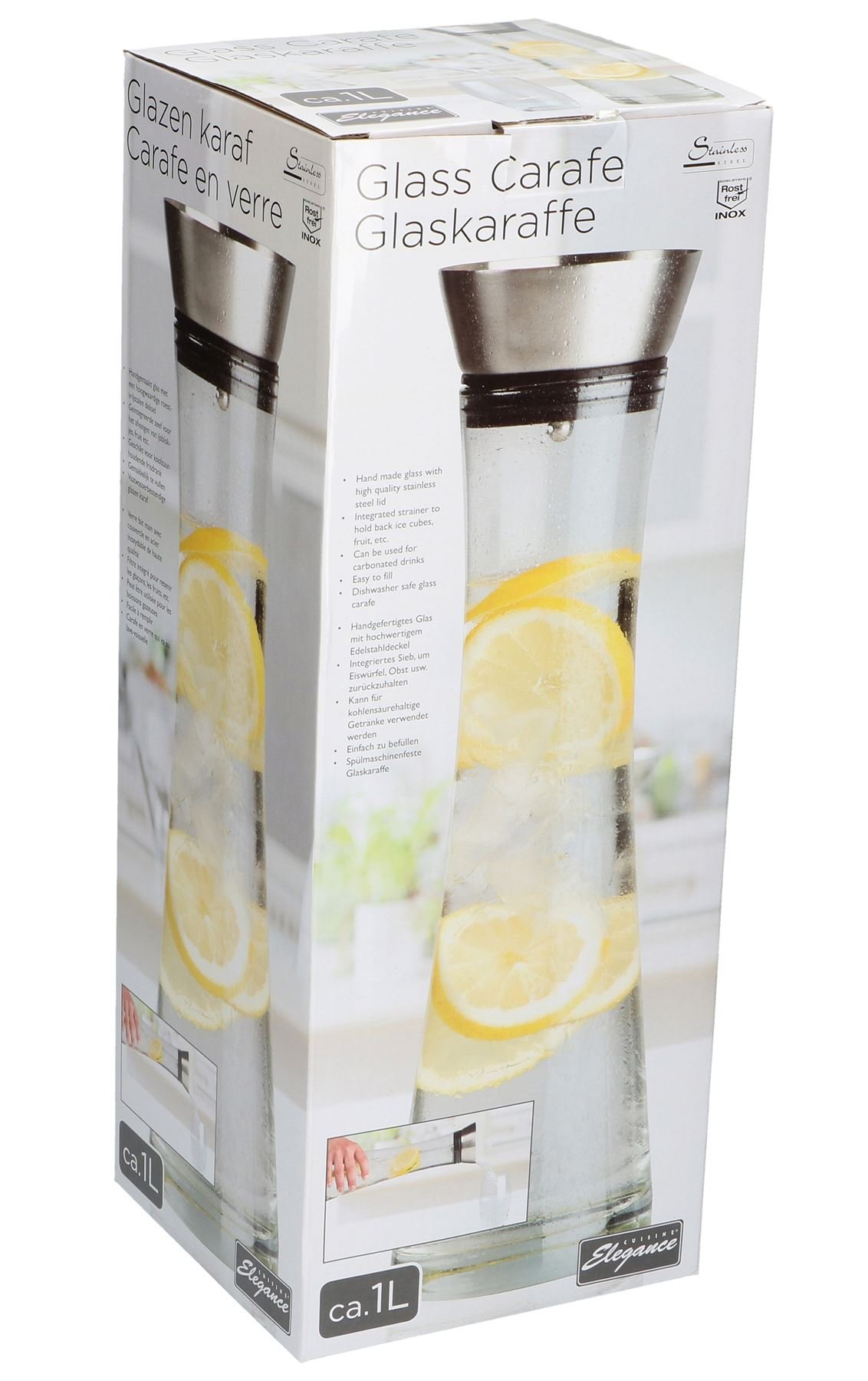 Sardar And Sons Uk Co Ltd Glass Carafe 1 L Drinks Decanter serving Bottle Hand made glass with stainless steel lid Summer Park Party Bottle Glass