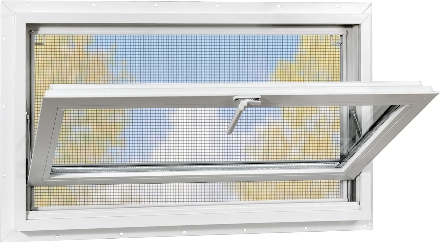 Vinyl Basement Hopper Window, 32" x 18" Bathroom Window with Double Pane Insulated Glass and Fiberglass Screen, White PVC Frame, Energy Efficient Replacement Window for Basement, Bathroom (White)