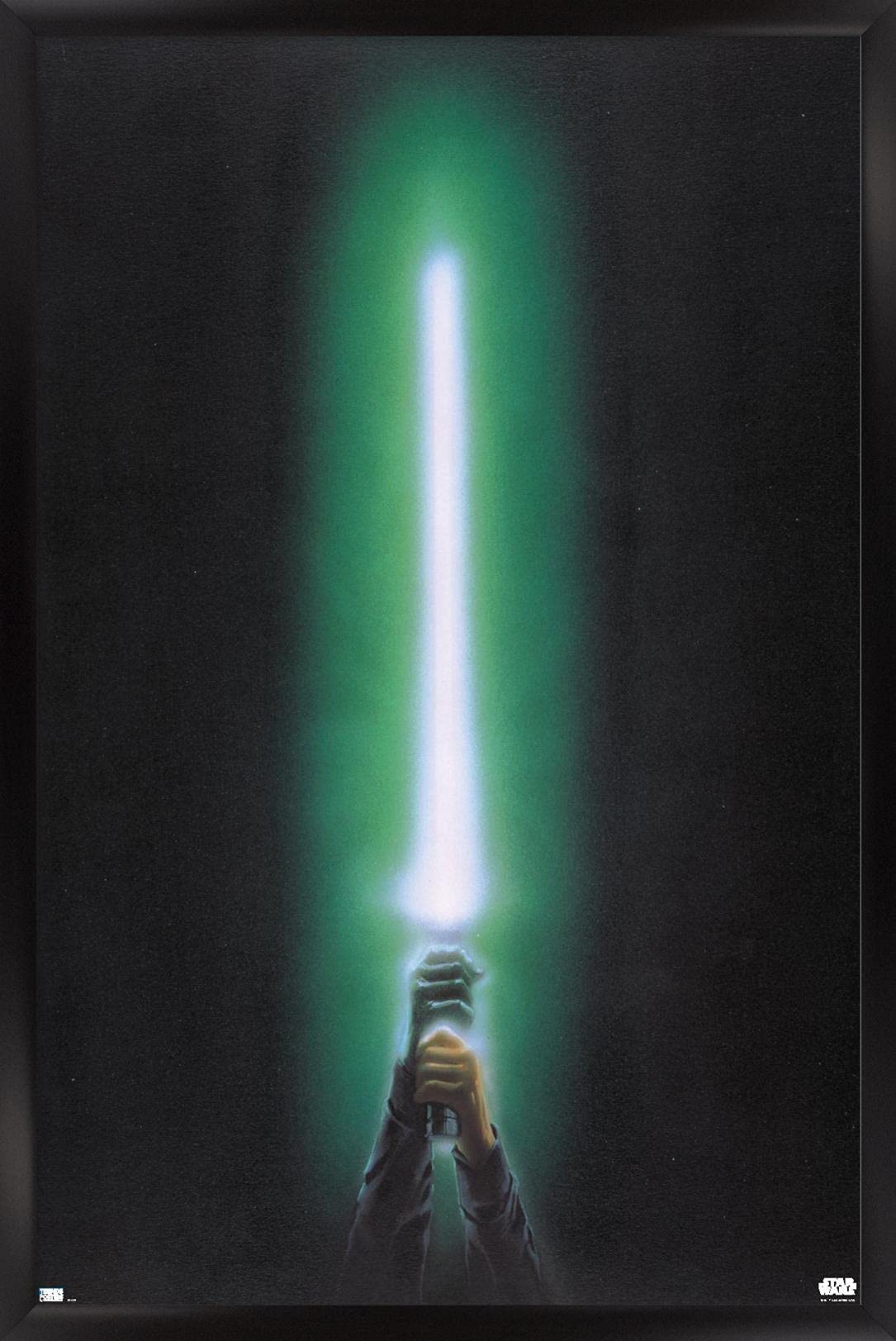 Star Wars: Original Trilogy - Green Lightsaber Wall Poster, 34L x 22.4W, Black Framed Version