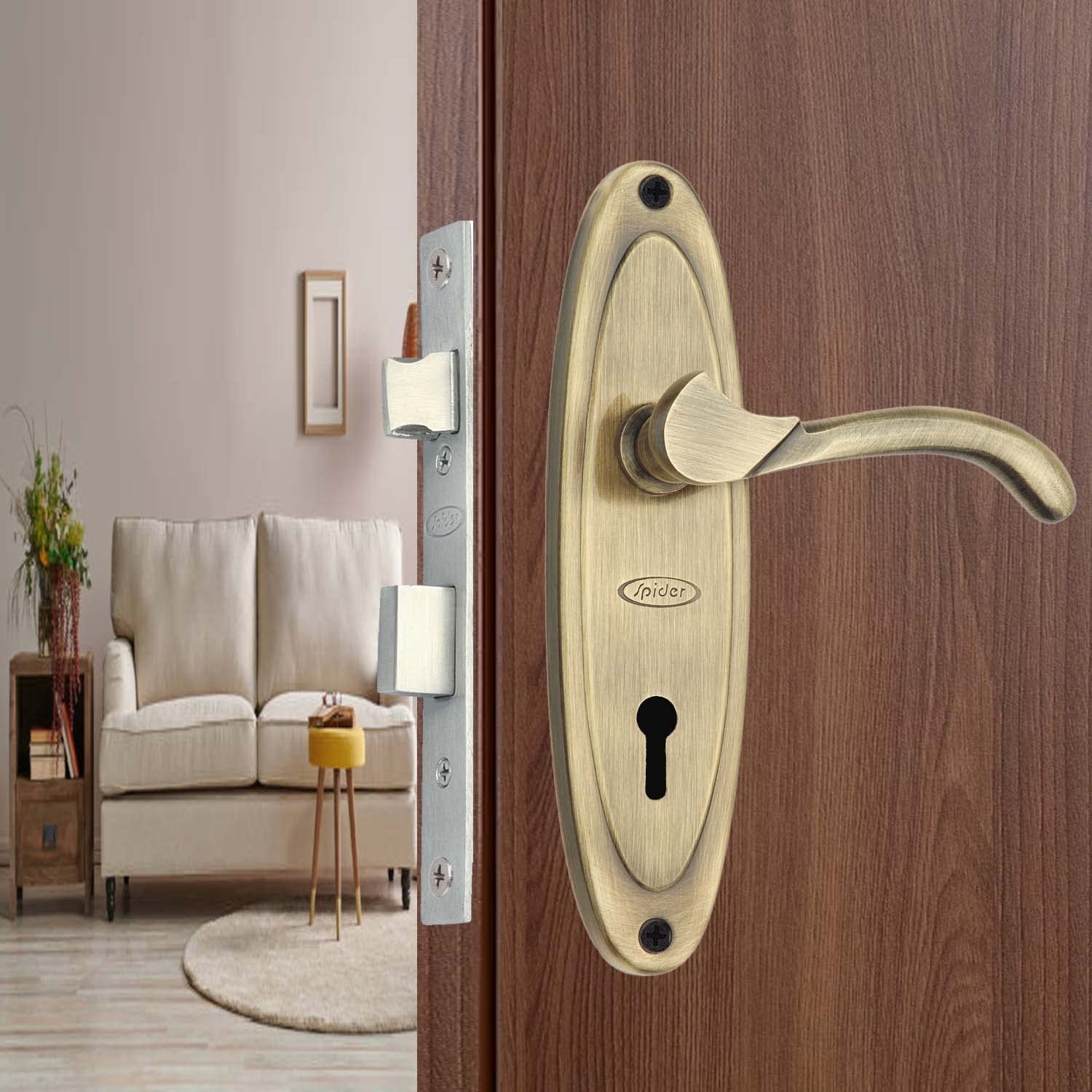 Spider Steel Heavy Duty Mortise Door Lock Set with 7 Inch (178mm) Antique Brass Finish (S412MAB + RML6) for Bedroom, Living Room, Main door