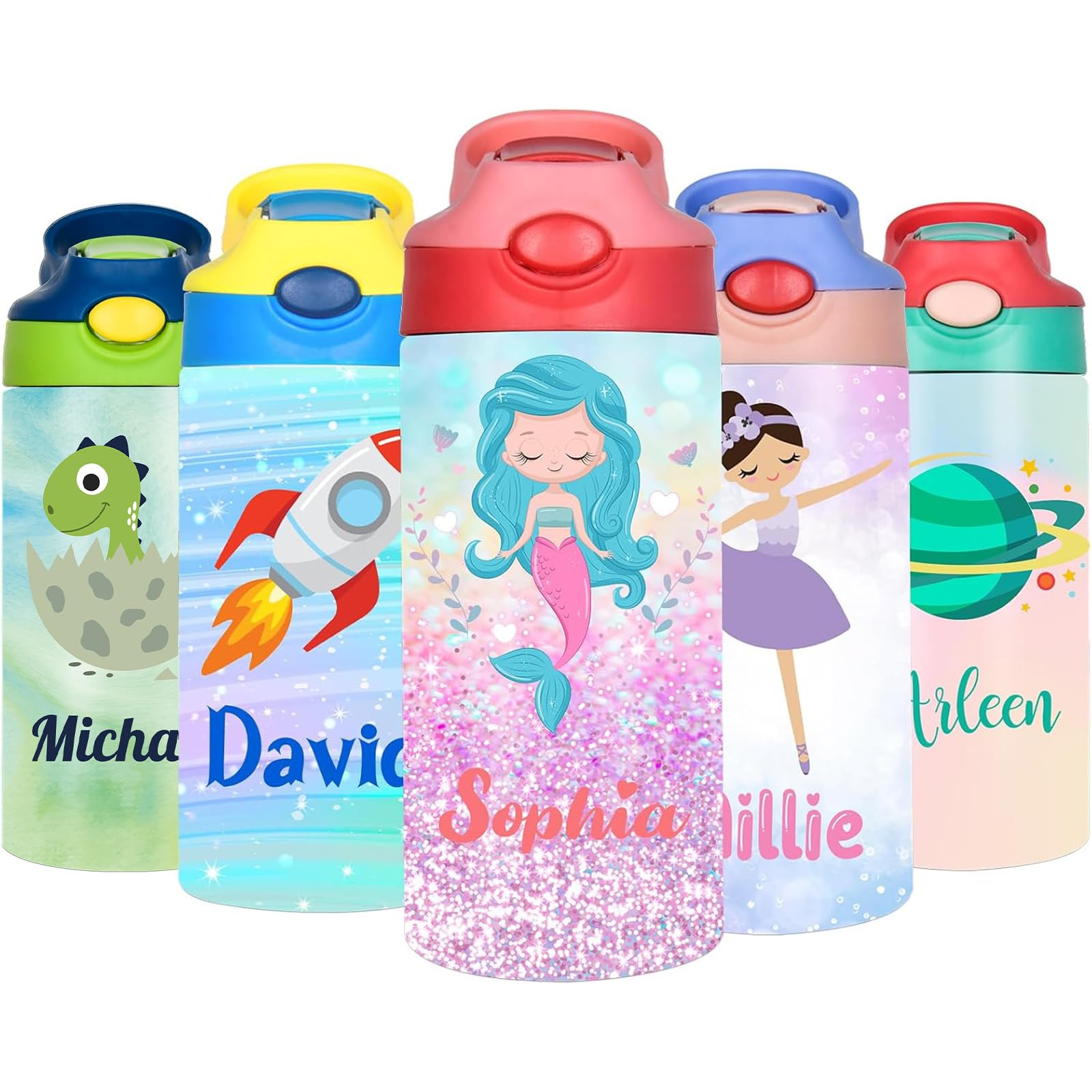 Personalized Custom Water Bottle for Kids Girls Boys Children Customized 12oz Water Bottles with Name Straw Lid Insulated