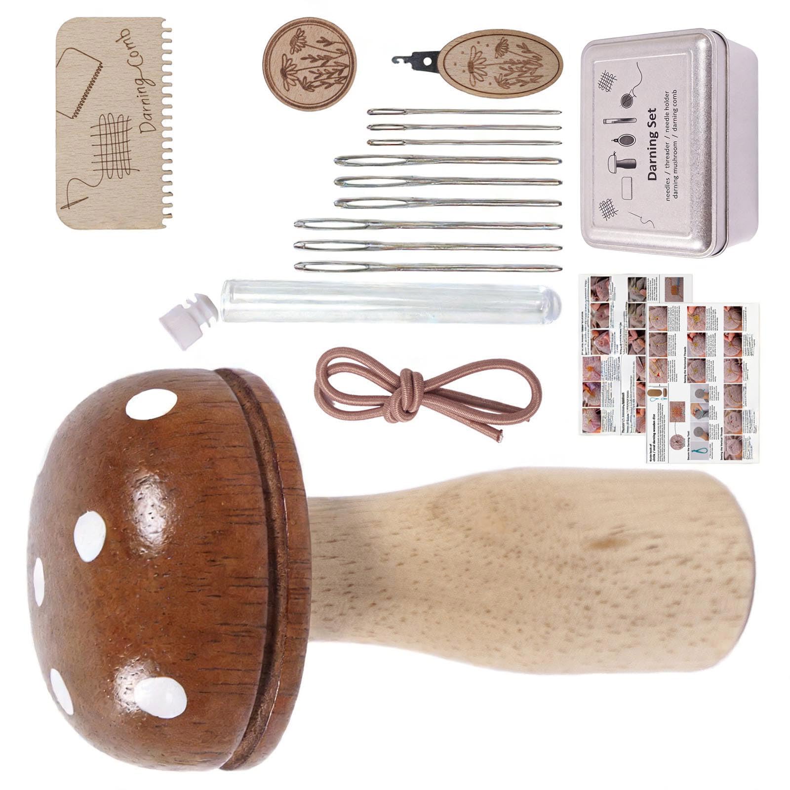 CAZSTYK Aesthetic Retro Styles Wood Mushroom Darning Set Combining Decorative Appeal with Practical Functionality Sewing Set