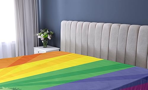 Miniatura 2 de Ambesonne Pride Fitted Sheet, People Celebrating International Day for LGBT Community Colorful Striped Design, Bed Cover with All-Round Elastic Deep