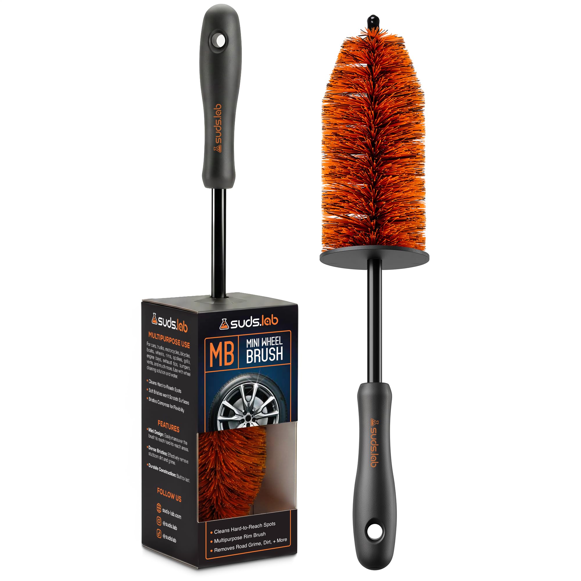 Suds Lab Mini Wheel Cleaning Brush, Multipurpose Rim Brush, Dense Bristles