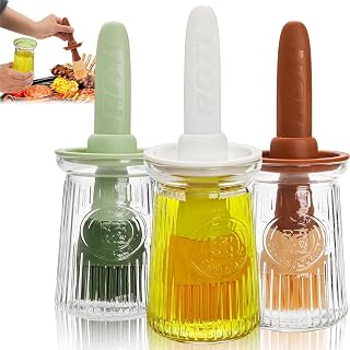 Oil Dispenser with Brush - Glass Olive Oil Dispenser for Kitchen, 3 IN 1 Oil Dispenser Bottle with Silicone Basting Brush for Cooking Vinegar Sauce BBQ Grill Frying (Green)