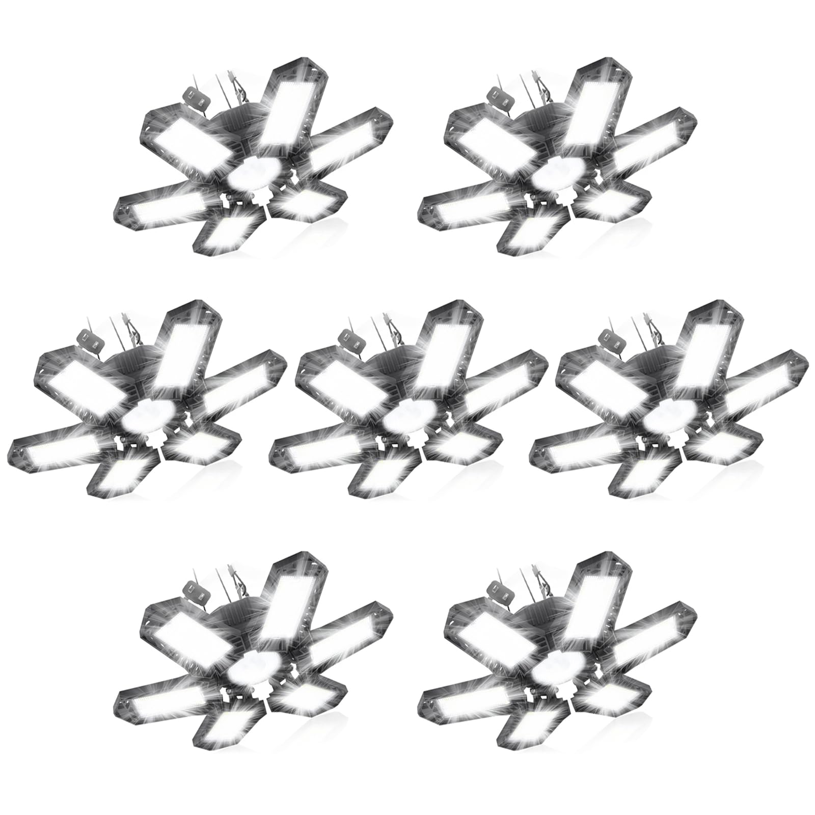 SEOBIOG7 Pack LED Garage Lights, 200W 20000LM Plug in Shop Light, 6500K LED Linkable LED Lights with 6+1 Deformable Panels for Garage, Warehouse, Barn, Basement (Built-in ON/Off Switch)