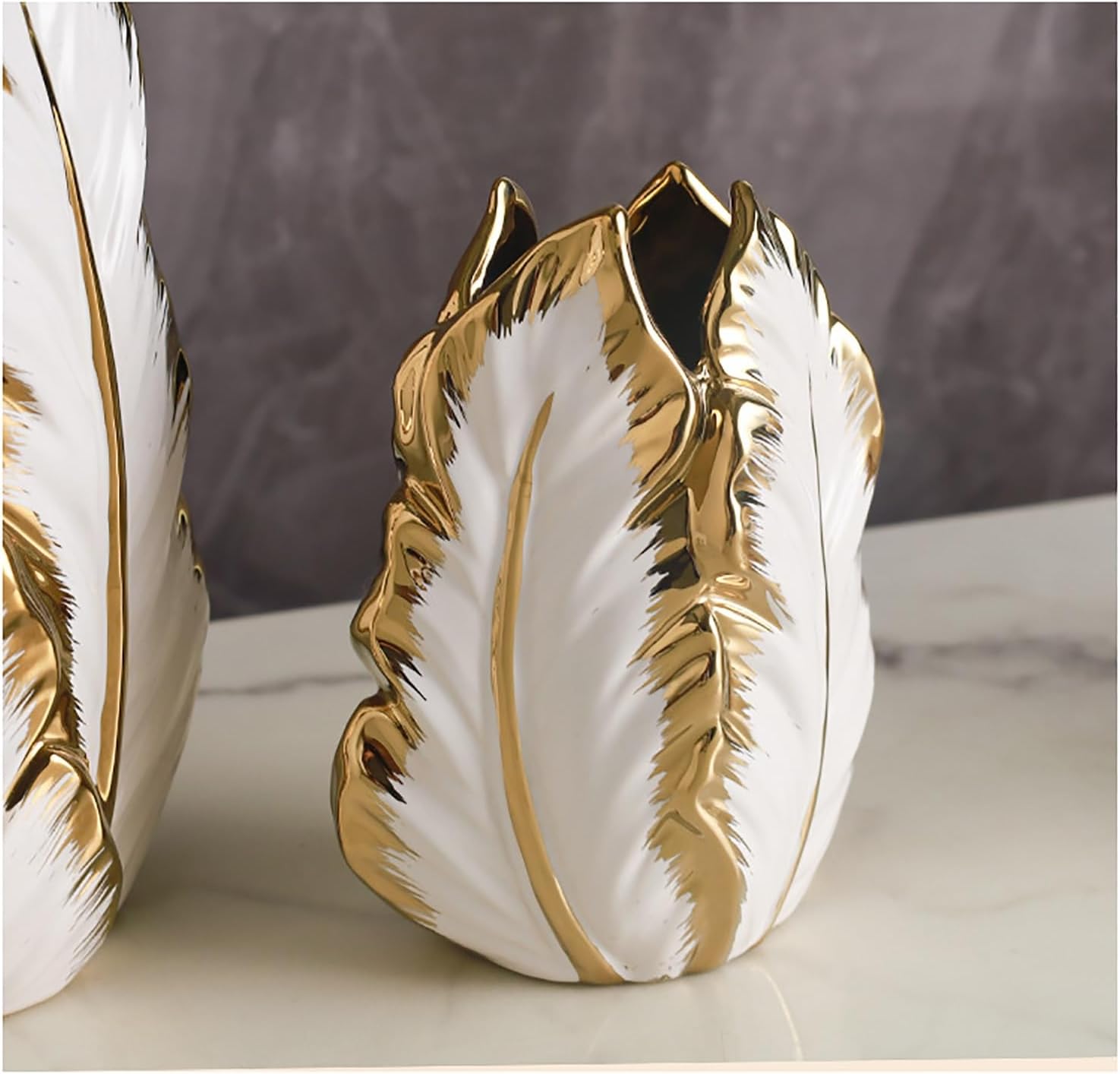 Nordic Light Luxury Gold Painted Ceramic high-end vases-Elegant Home Decor-Flower Vase/Contemporary Design - Wedding Table Accent - Boho Pottery (Color : White, Size : S)