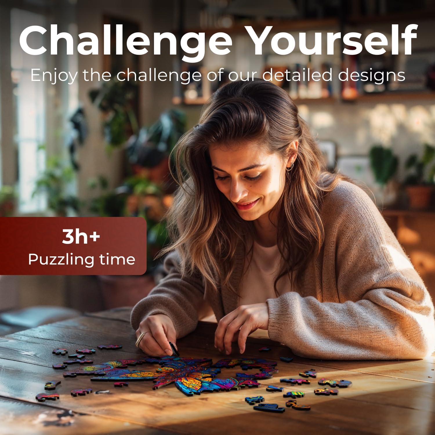 CRAFTHUB Animal Wooden Puzzles for Adults – A4 Galaxy Butterfly with 75 Pieces Wood Puzzles – Jigsaw Puzzles with Unique Animal Shapes – 9.1" x 7.6"