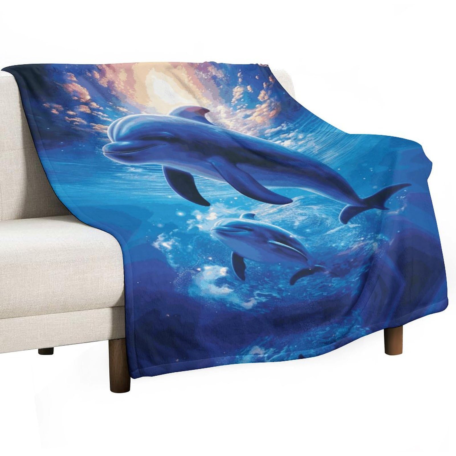 Couverture polaire dauphins 152x203 cm légère pour canapé