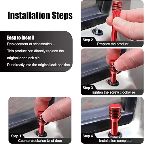 Miniatura 3 de Tesnaao Paquete de 4 pomos para cerradura de puerta de automóvil, 1.93 x 0.47 pulgadas, aleación antiarañazos, decoración de pasadores de bloqueo de