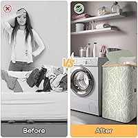 Vista 7 de BALEINE Cesta de lavandería con tapa, cestas altas para la ropa sucia con asas de bambú, contenedor grande para la ropa sucia con soporte interno