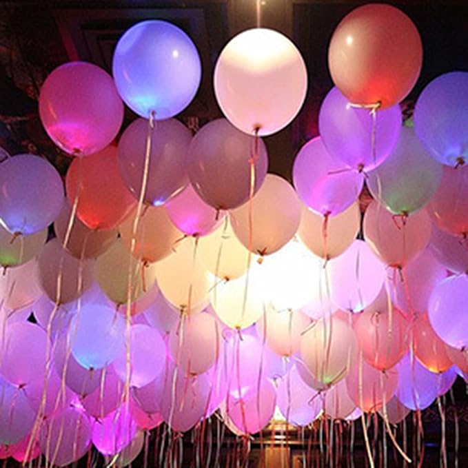 50 Pack LED Light Up Balloons and 5 rolls ribbon, Premium