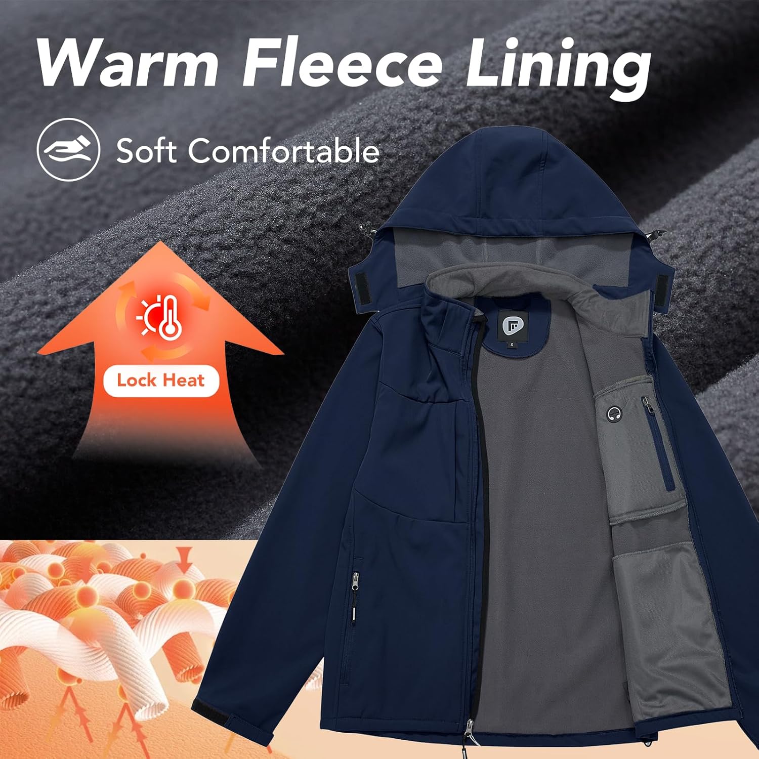 FARVALUE Men's Hooded Softshell Jacket Water Resistant Lightweight Insulated Fleece Lined Windbreaker