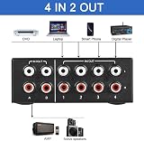 UNSTINCER RCA L/R Audio Switch 4(2) in-2(4) out, Bidirectional Noiseless hifi Stereo Audio Splitter Box, Analogue Aux Line Selector for Headphone Game Console Soundbar TV Speaker Turntalbe, Metal - 3