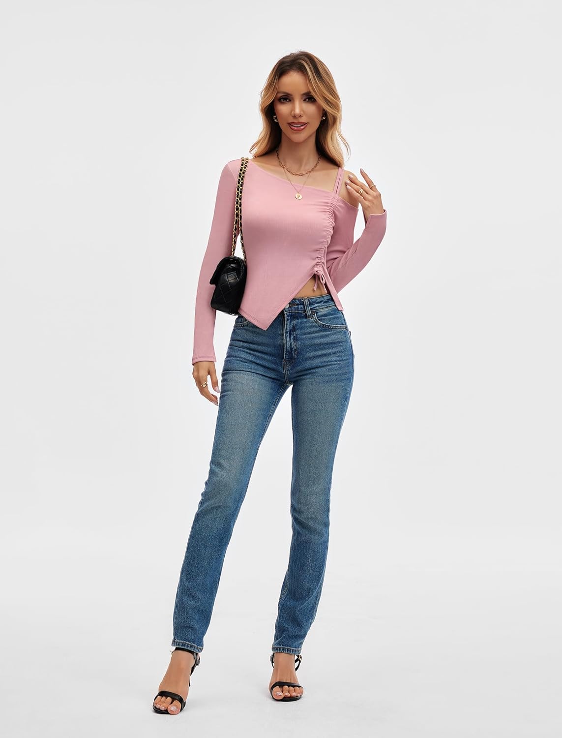 Asymmetrical Tops for Women Cold Shoulder Ribbed Fitted Long Sleeve Going Out Top Date Night Shirt 2026 Spring - Image 6